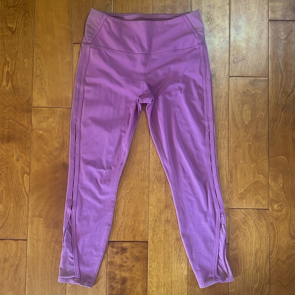 Yogalicious Lux Dusty Rose Pink Leggings Open Mesh Side Detail Size M Gym Yoga - Picture 2 of 9